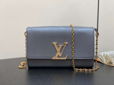 Rectangular Metallic Grey with Gold Chain LV-002