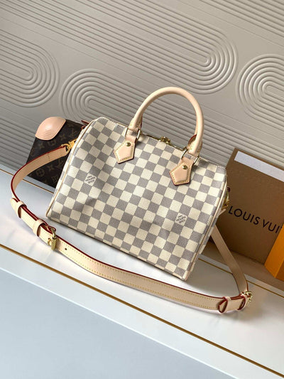 Mini Satchel Shape Beige and White Checkered with Pink Strap LV-013